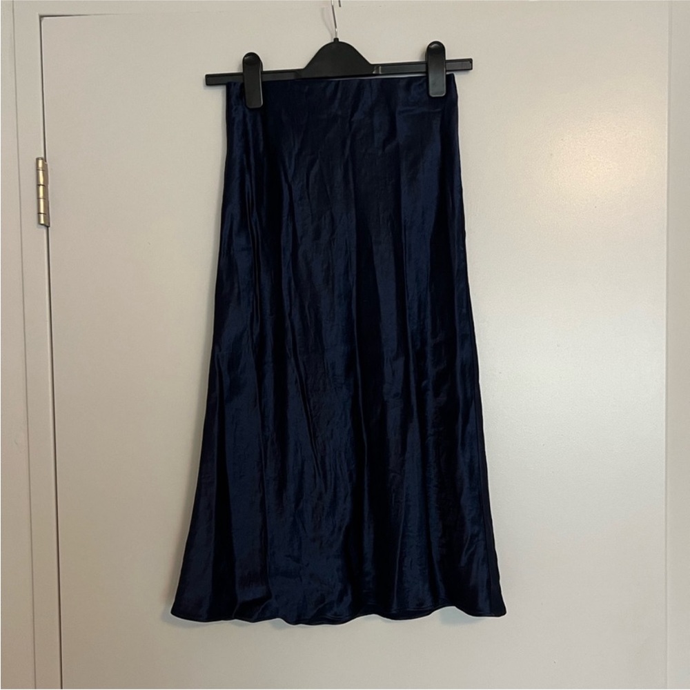 Babaton Slip Satin Midi Skirt - Dark Night Navy - Size 2